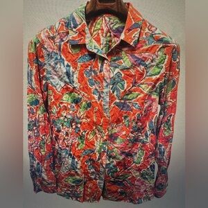 J. McLaughlin Women's Orange Floral print button up long sleeved Cotton blend XS
